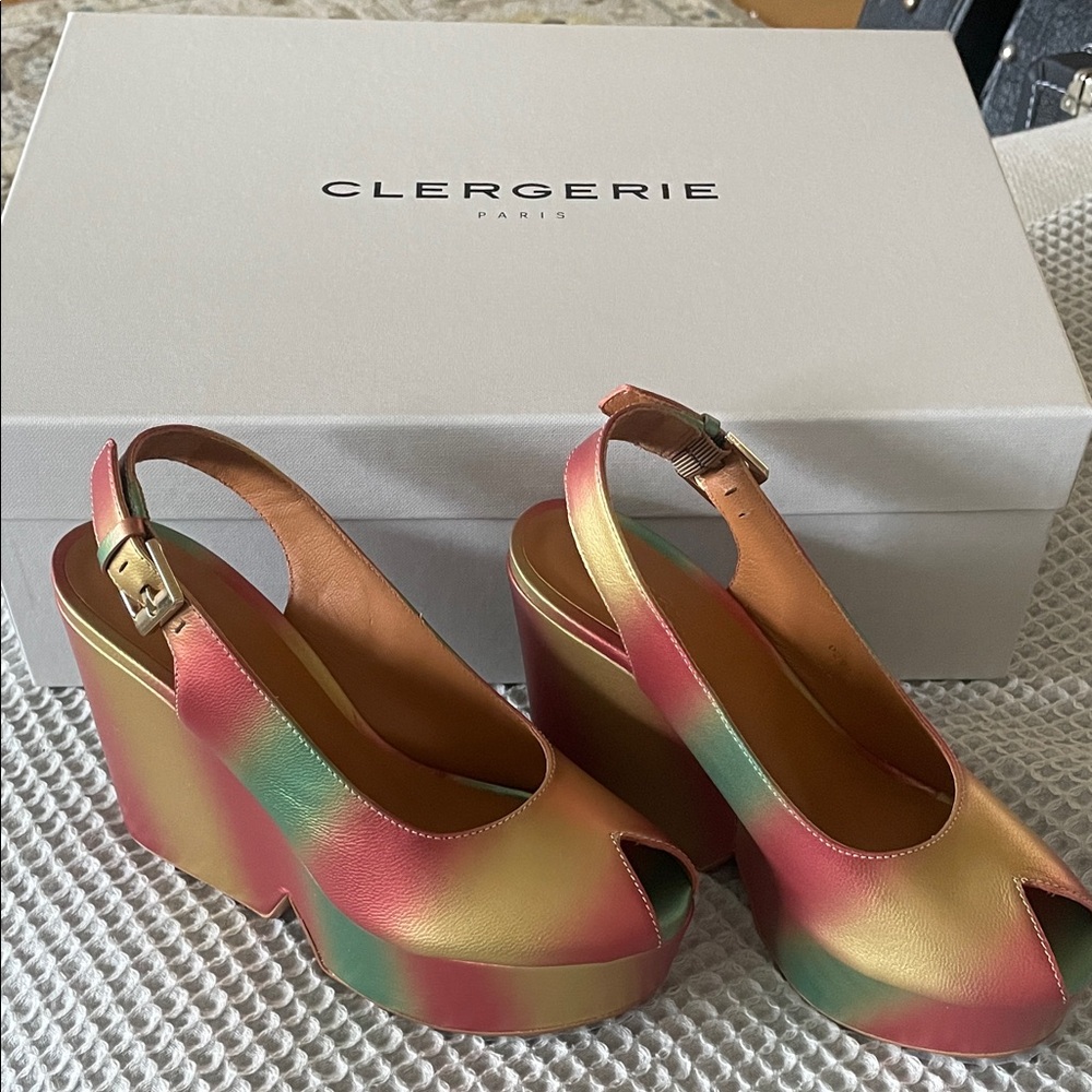 Robert Clergerie Red and Yellow Platform Sandals. New